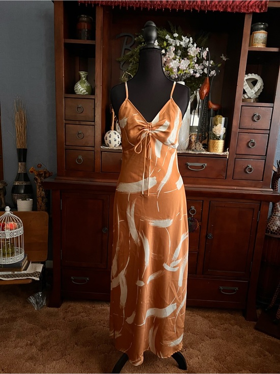 Blu Pepper Dresses & Skirts - Rust colored Tie-Front Slip Dress in Rust/White